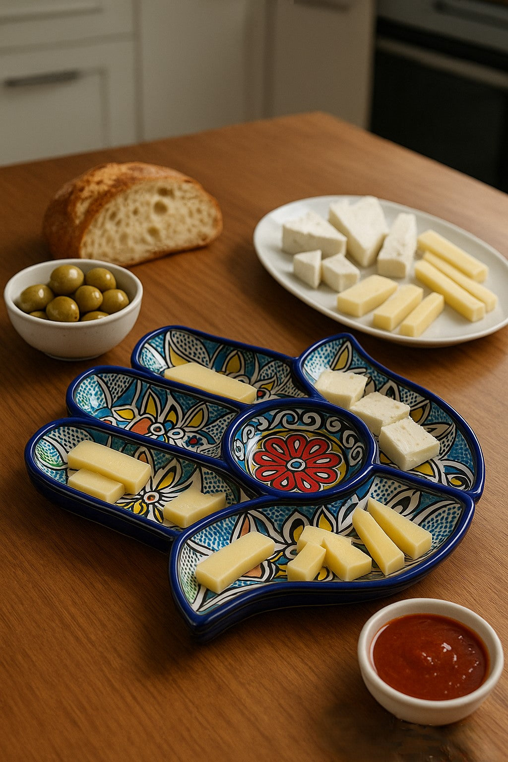 Appetizer & Dipping Plate Set Handcrafted 7-Piece Ceramic Palm shape