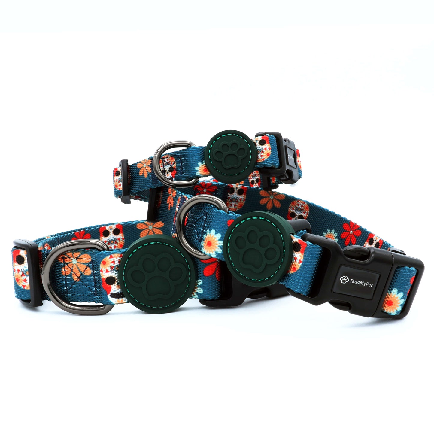 Custom Dog Collars Calavera Engraved - Pet ID Tag