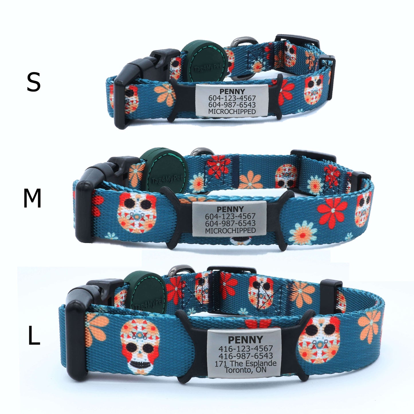 Custom Dog Collars Calavera Engraved - Pet ID Tag